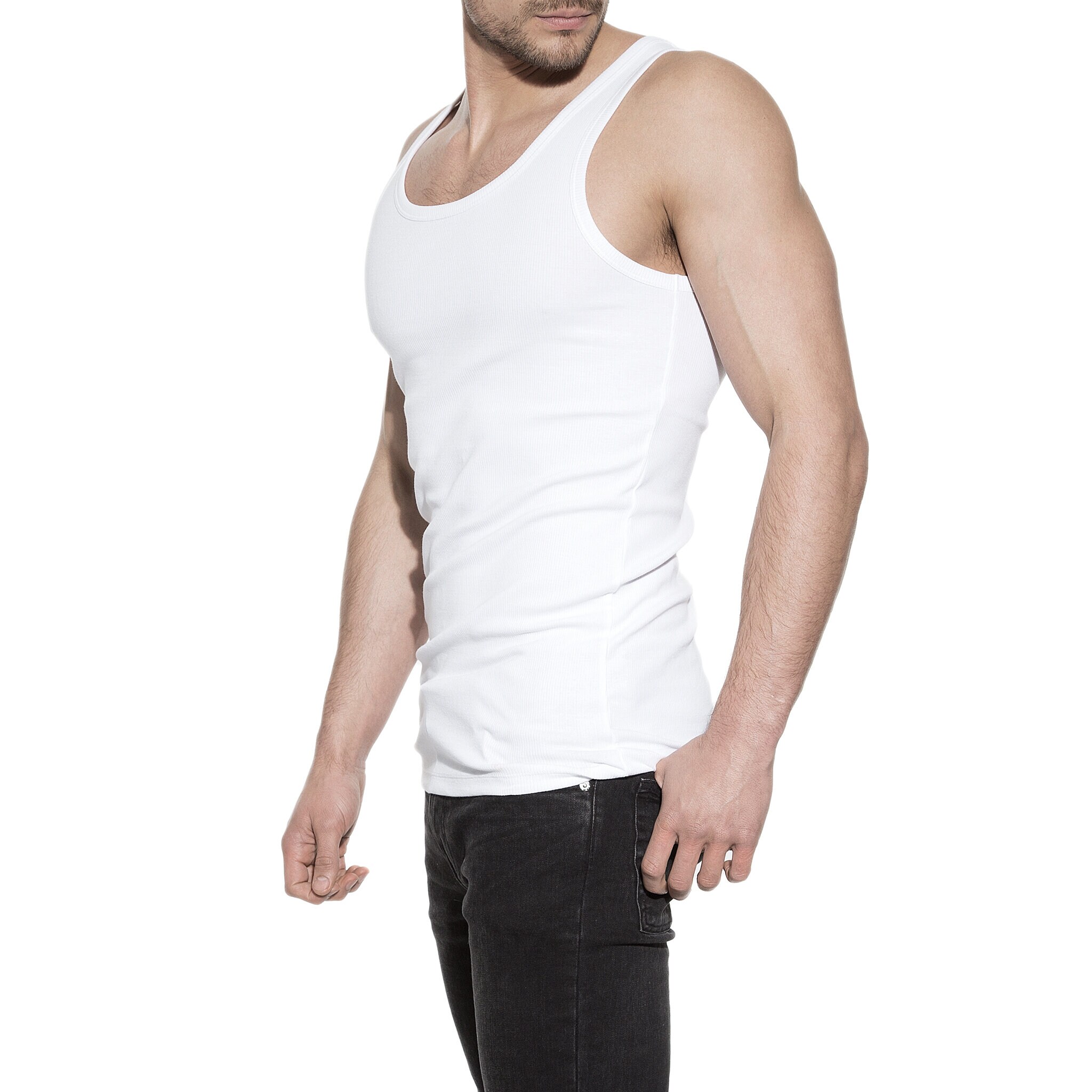 Men's white ribbed tank top made of organic cotton Bread & Boxers